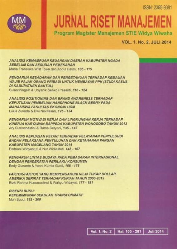 					View Vol. 1 No. 2 (2014): Jurnal Riset Manajemen
				