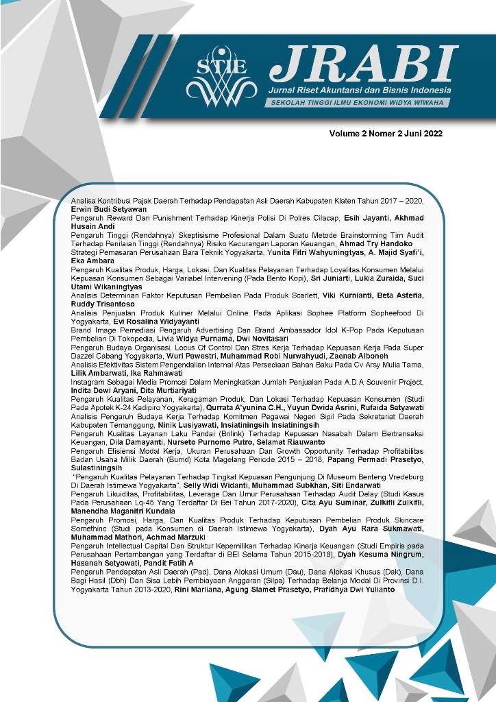 					View Vol. 2 No. 2 (2022): Jurnal Riset Akuntansi dan Bisnis Indonesia
				