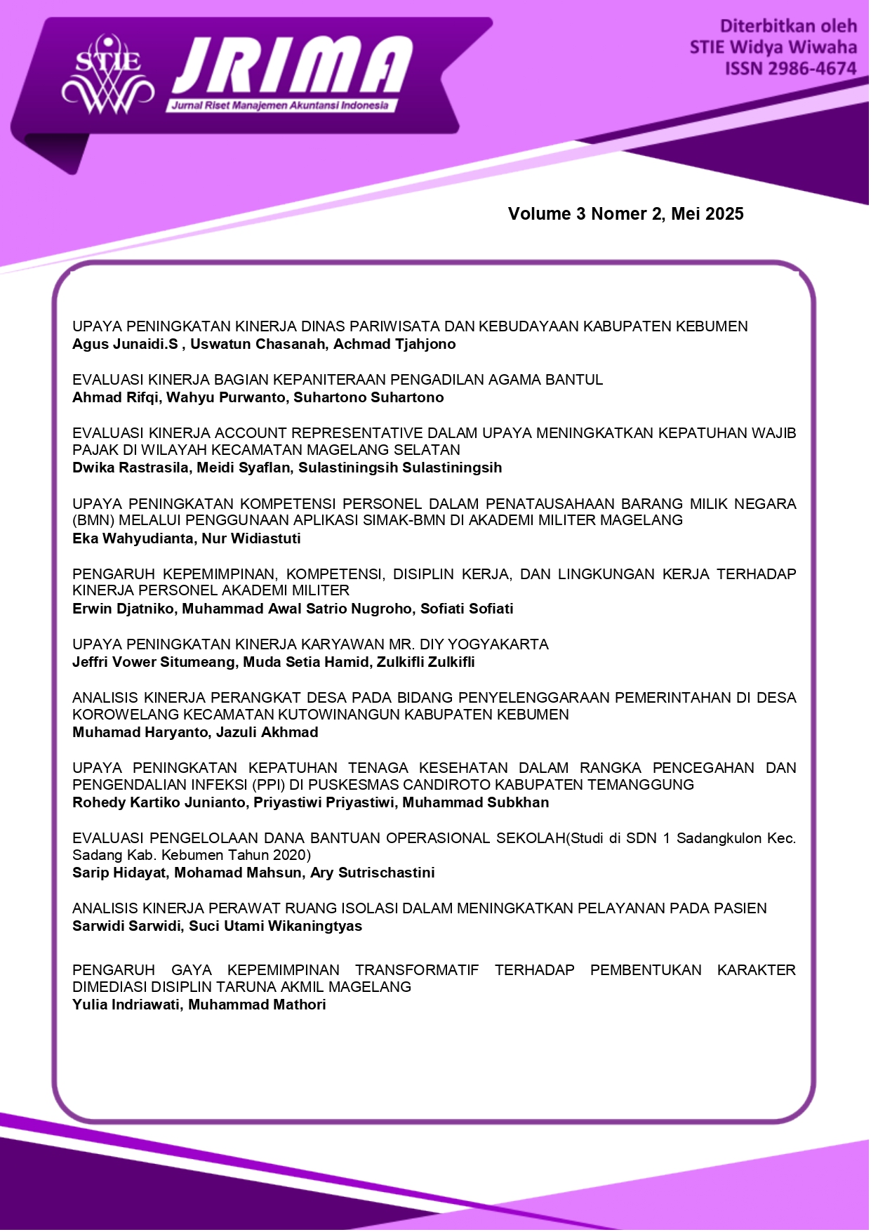 					View Vol. 3 No. 2 (2025): Jurnal Riset Manajemen Akuntansi Indonesia
				