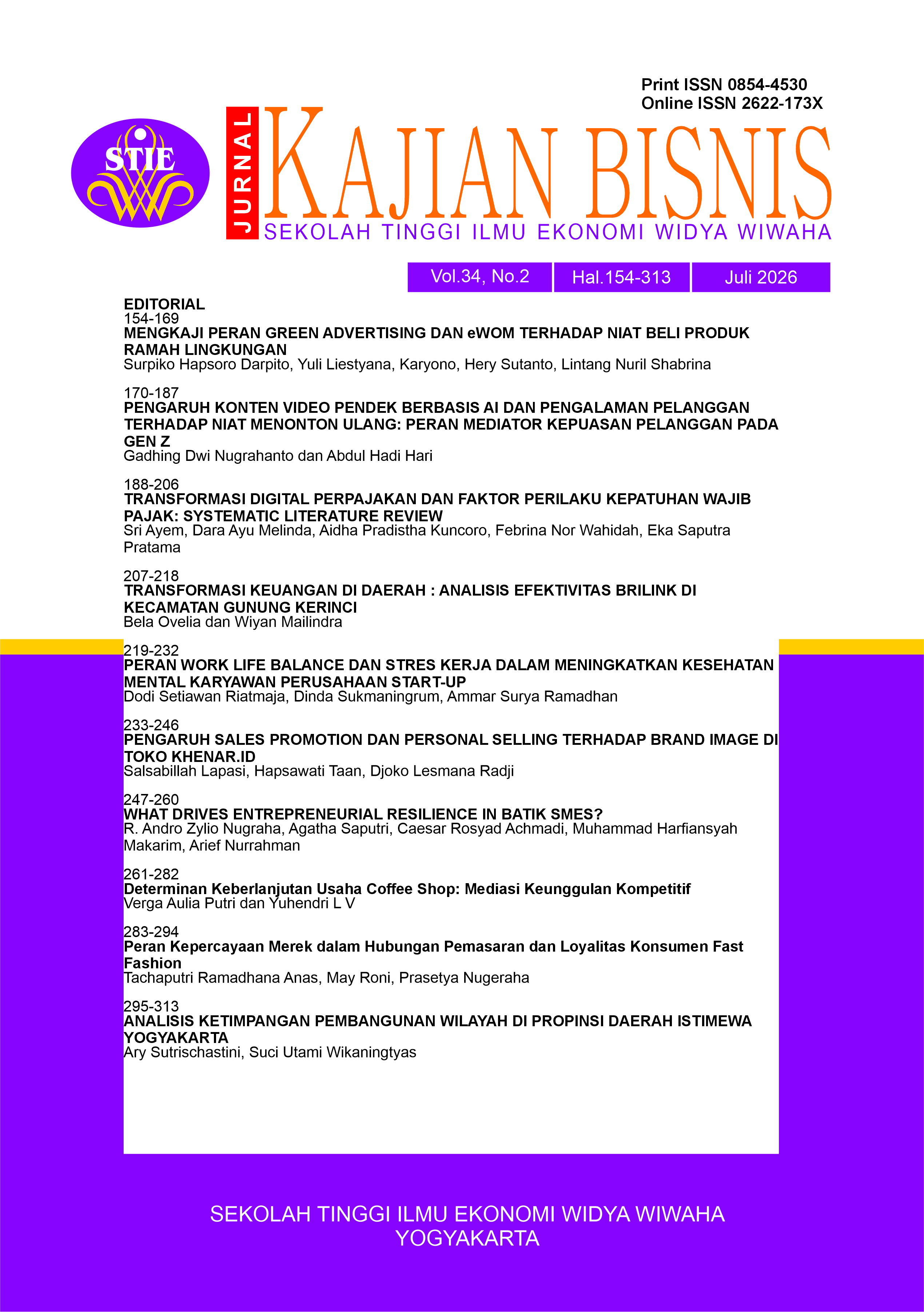 					View Vol. 34 No. 2 (2026): JURNAL KAJIAN BISNIS
				