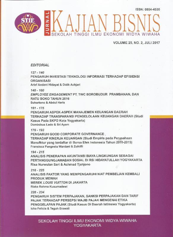 					View Vol. 25 No. 2 (2017): JURNAL KAJIAN BISNIS
				