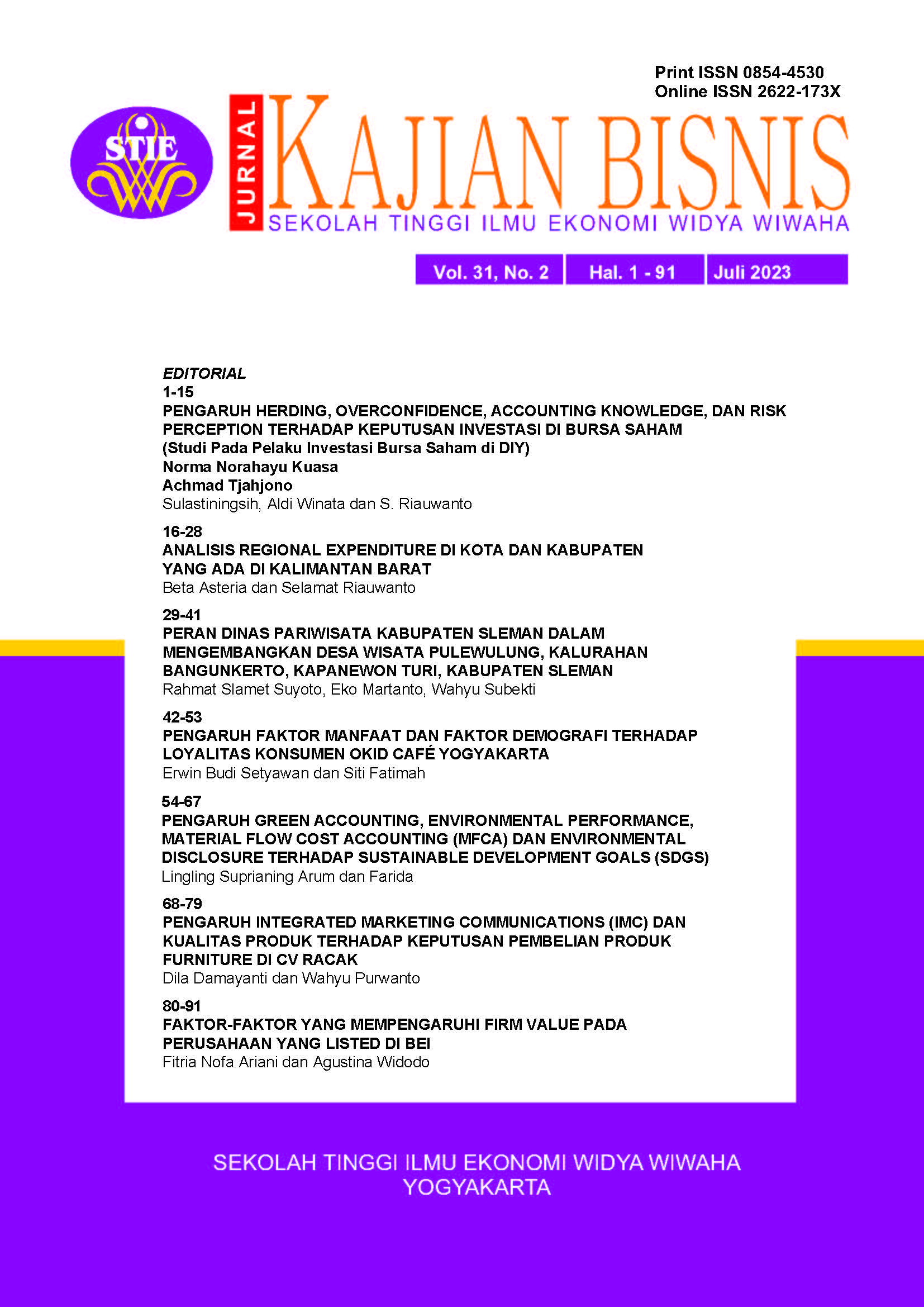 					View Vol. 31 No. 2 (2023): JURNAL KAJIAN BISNIS
				