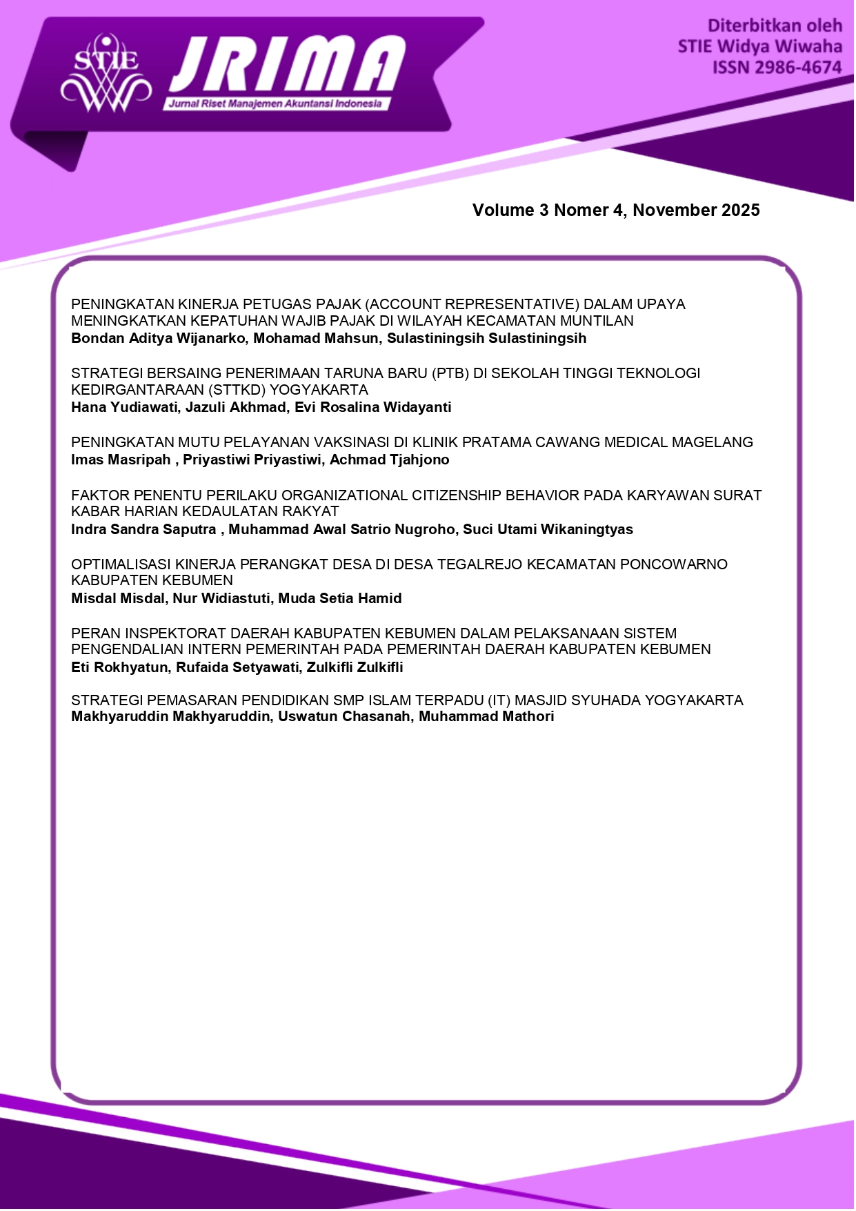 					View Vol. 3 No. 4 (2025): Jurnal Riset Manajemen Akuntansi Indonesia
				