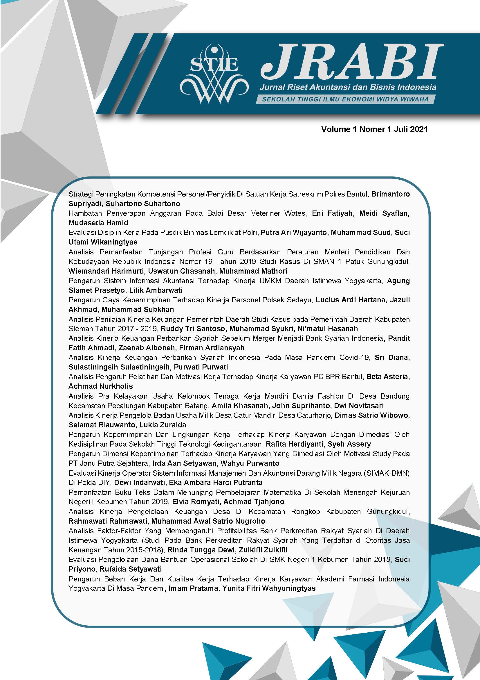 					View Vol. 1 No. 1 (2021): Jurnal Riset Akuntansi dan Bisnis Indonesia
				