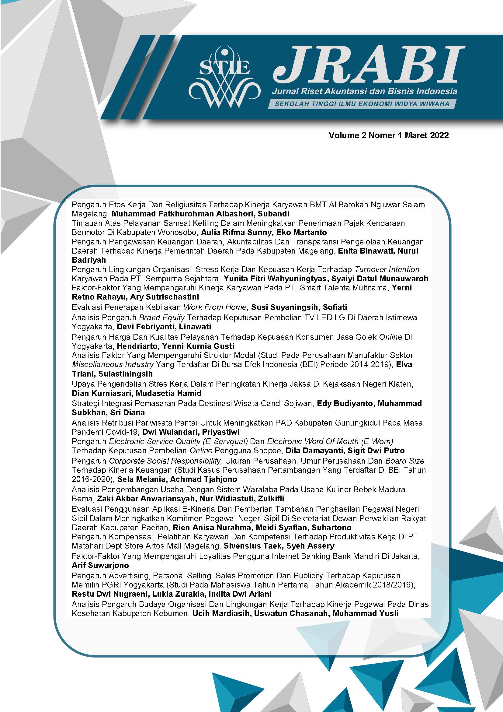 					View Vol. 2 No. 1 (2022): Jurnal Riset Akuntansi dan Bisnis Indonesia
				