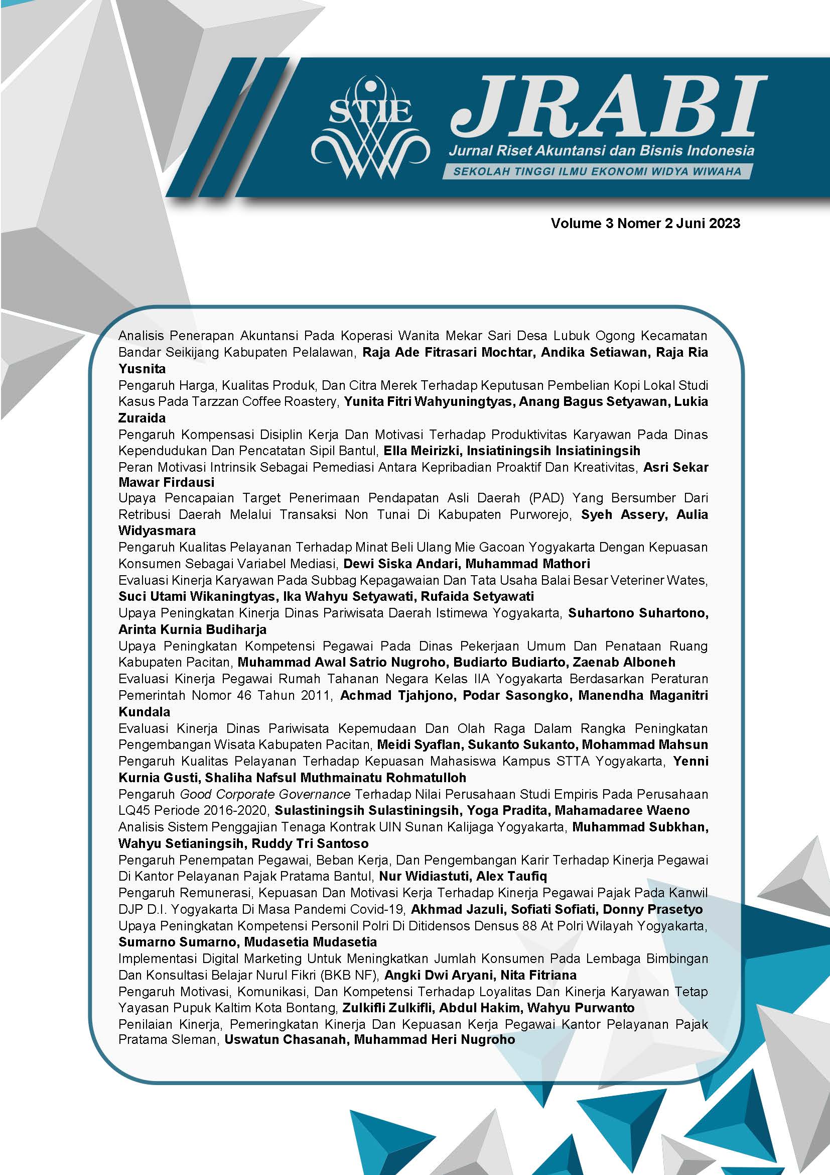 					View Vol. 3 No. 2 (2023): Jurnal Riset Akuntansi dan Bisnis Indonesia
				