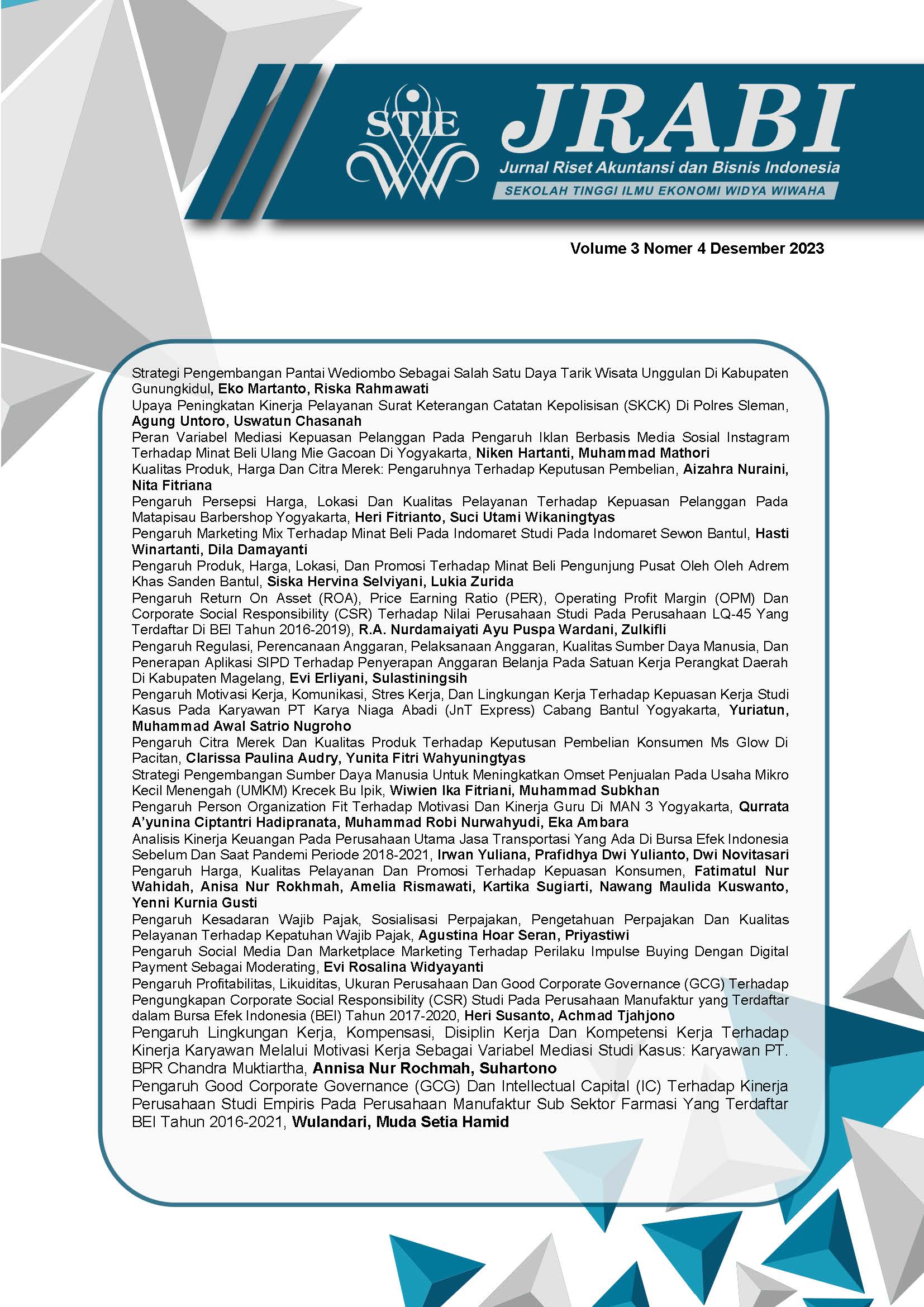 					View Vol. 3 No. 4 (2023): Jurnal Riset Akuntansi dan Bisnis Indonesia
				