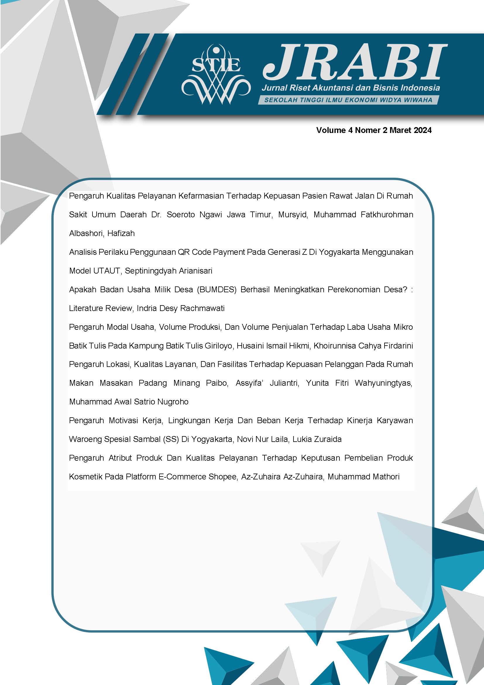 					View Vol. 4 No. 2 (2024): Jurnal Riset Akuntansi dan Bisnis Indonesia
				